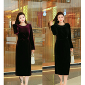 连衣裙 女装 方领丝绒直筒长裙轻奢高级感大码 大码 XYD71797秋冬新款