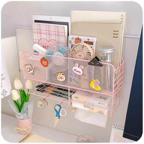 女生工位收纳办公室置物架整理神器桌面挂篮悬挂式桌上台面用品盒