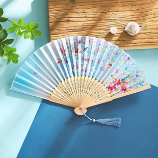 古风流苏扇子折扇夏舞蹈便携折叠女中国风迷你汉服日小扇儿童日式