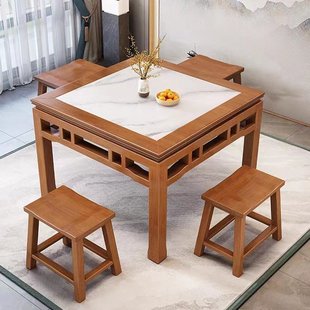 实木八仙桌火锅桌正方形农村老式桌子面馆饭店四方桌组合餐桌餐椅