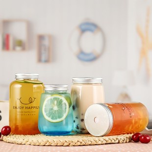 奶茶杯子一次f性带盖子PET塑料瓶500ml外送饮料瓶饮品杯装 网红胖