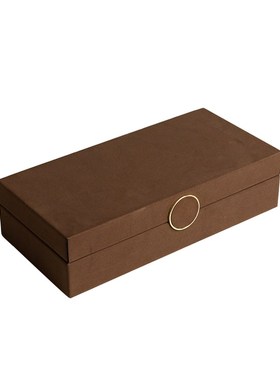 北欧轻奢咖色橙色圆形金属扣装饰盒样板K房创意衣帽间首饰收纳盒