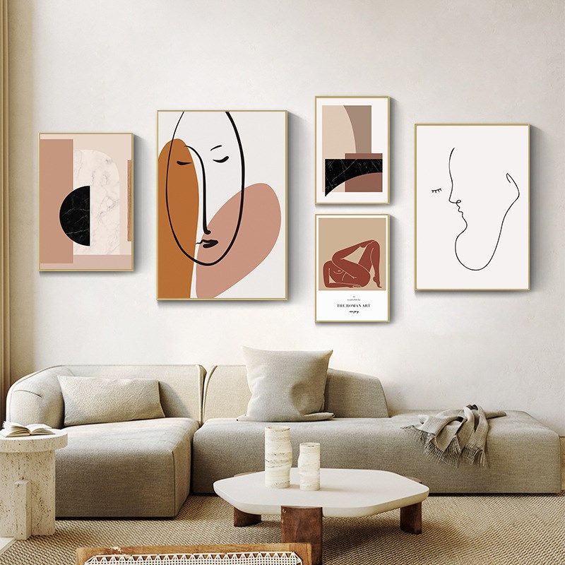 客厅装饰画沙发背景墙挂画现代简约创意五联O组合抽象几何艺术壁,家居饰品,现代装饰画,淘宝优惠券,粉丝福利购,淘宝优惠卷