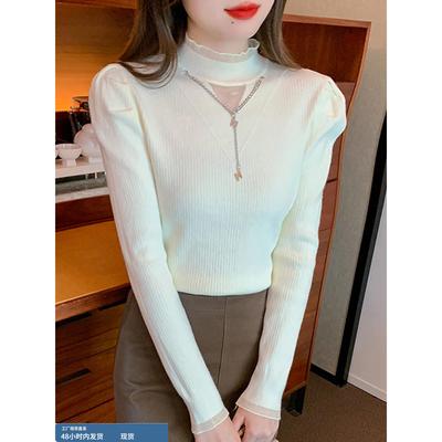 气质长袖甜美针织打底衫女秋冬2025年新款修身显瘦半高领内搭上衣