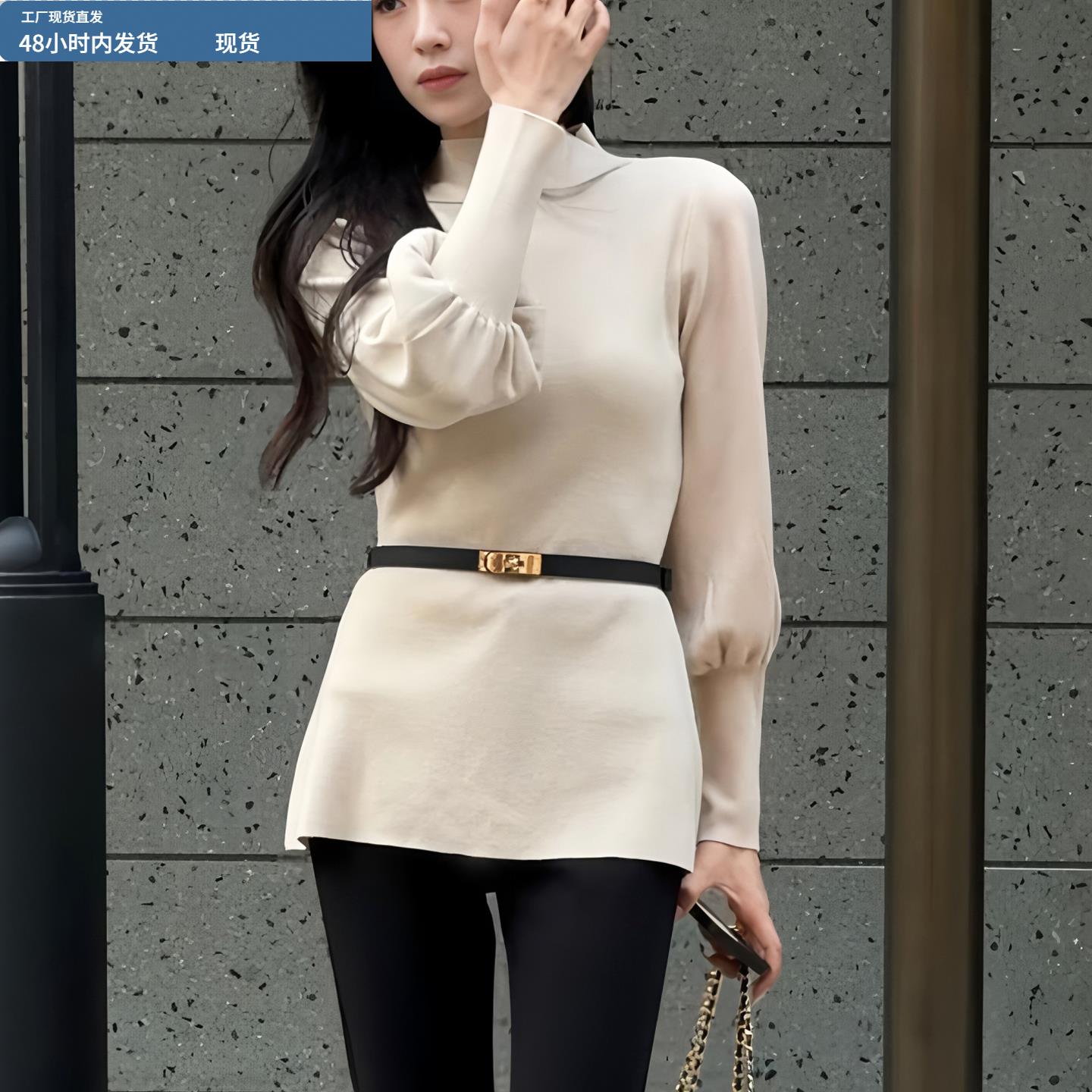 圆领长袖毛衣针织衫女款2025新款今年流行爆款秋冬内搭打底衫上衣