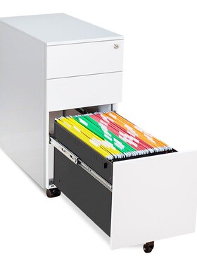 洛柜 移动抽屉文件桌下铁皮活动储物矮柜带锁白色宽3W00深450侧