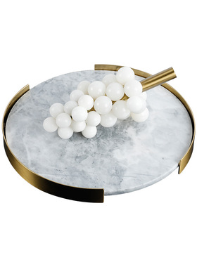 简约现代大理石托盘样板房客厅家具展厅茶几Y软装饰品摆件