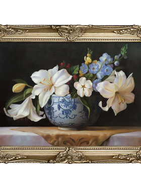 高档手绘静物花卉油画 欧式客厅背景画玄关K装饰画壁炉过道挂画N0