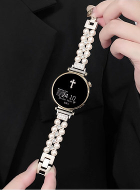 适用于华为gt5表带GT6新款金属watch5珍珠白镶钻智能运动手表41mm荣耀fit女士透气watch4/3腕带5pro女款高级