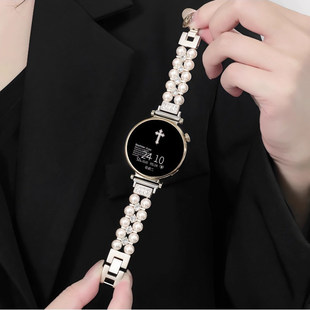 适用于华为gt5表带GT6新款金属watch5珍珠白镶钻智能运动手表41mm荣耀fit女士透气watch4/3腕带5pro女款高级
