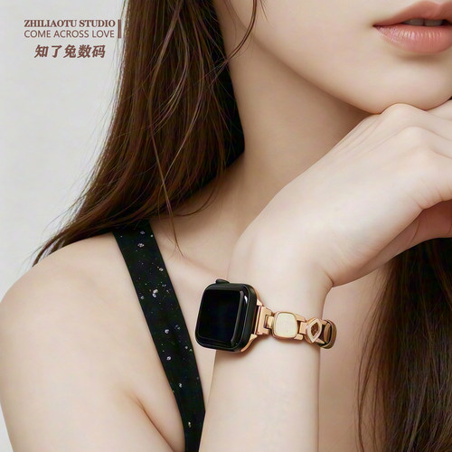 适用于苹果s11/10星河琉光表带iwatch9新款applewatch8/7/6/5/4轻奢风真皮se金属腕带女士夏季时尚的高级质感