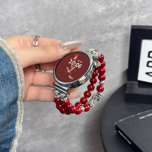 适用华为gt6表带gt5新年款 watch5透气貔貅gt4弹力朱砂GT5pro智能圣诞节手表带fit串珠腕带gt3男女高级感41mm