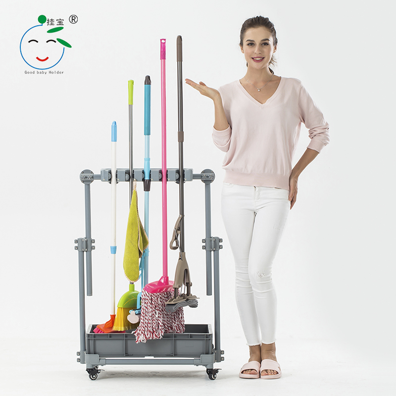 网上宝可移动落地式拖把架夹挂钩架子扫把架挂架收纳墩布清洁工具