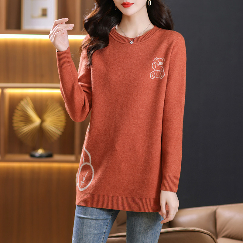 恒源祥羊毛衫毛衣女2023秋冬妈妈新款大码宽松针织衫中长款打底衫
