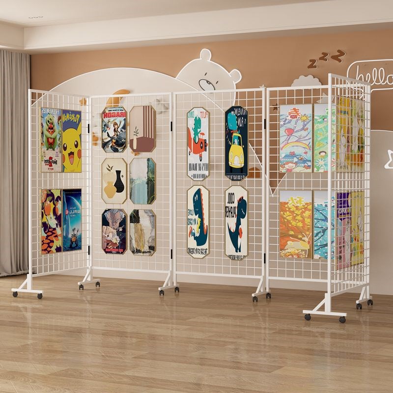 折叠网格展示架展示画展画室幼儿园作品美术O展览架户外移动展架