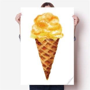 饰 黄色水彩甜味冰淇淋图案海报贴纸80x5J5cm墙贴纸卧室家居装