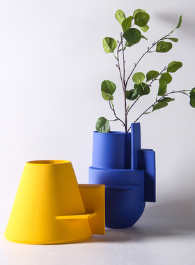 现代简约创意几何陶瓷花瓶摆件家居样板房间售Q楼部酒店花器装饰