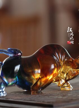 琉璃牛气冲天摆件居家客s厅酒柜办公桌面装饰开业商务送礼工艺品