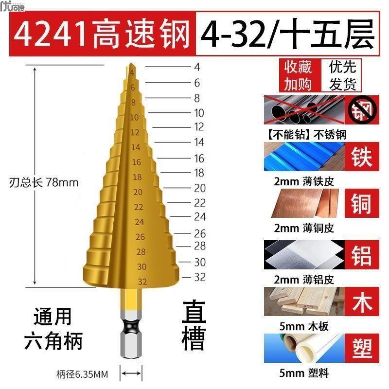 宝塔钻头金属开孔器不锈钢扩孔多功能锥形阶梯钻超硬铝材专用钢铁
