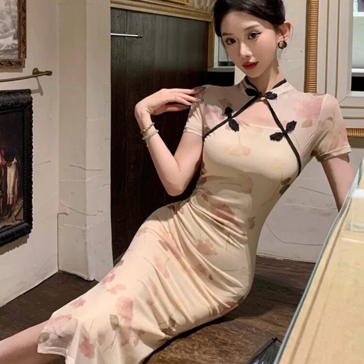 夜总店性感洋装新款减龄柔式足浴足疗技师工作服新中式旗袍女装