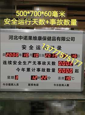 工厂安全运行记录牌今年累计事故数量统计LEDQ安全无事故天数看板