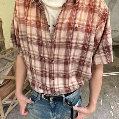 SHIIN双色水洗褪色破坏流苏衬衫