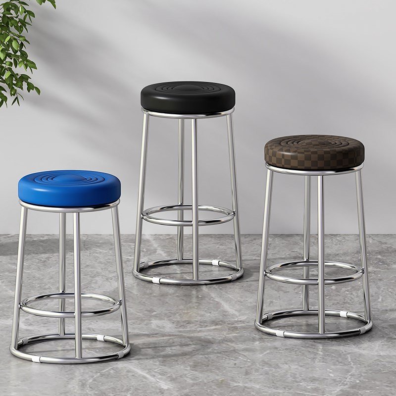 用凳子圆凳高椅子现p代简约吧台凳高脚凳用收银台不锈钢铁凳子