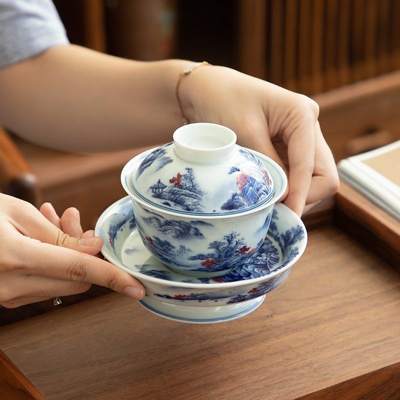 德化白瓷三才盖碗j单个高档泡茶三件套功夫茶陶瓷不烫手茶碗大容,餐饮具,盖碗,淘宝优惠券,粉丝福利购,淘宝优惠卷