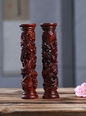 2025新款紫檀木雕龙柱文玩招财摆件创意家居吉祥木质雕刻礼品