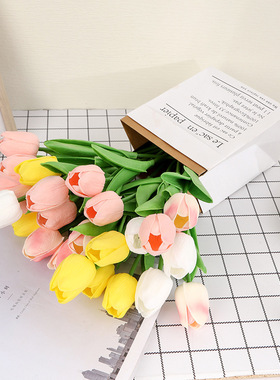 仿真郁金香手感保湿PU花束婚庆家居假花装饰摆件婚庆摄影道具