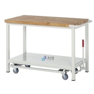 移动工作台工具车带轮双层可升降可推拉操作台实木防静电钢板桌面