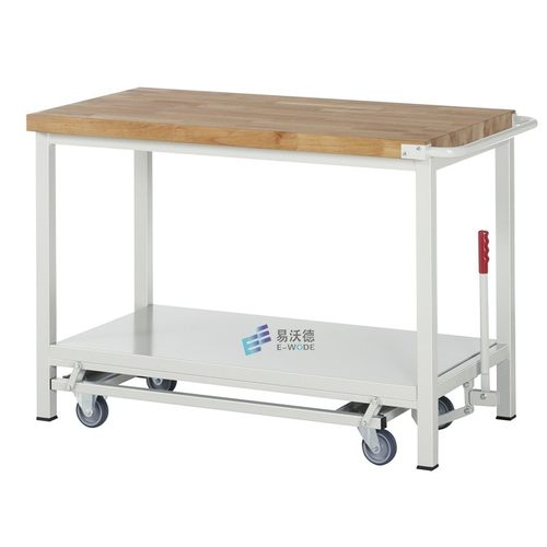 移动工作台工具车带轮双层可升降可推拉操作台实木防静电钢板桌面