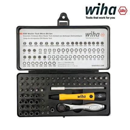 德国Wiha威汉微型批头防静电精密螺丝刀拇指棘轮套装65件套 39971
