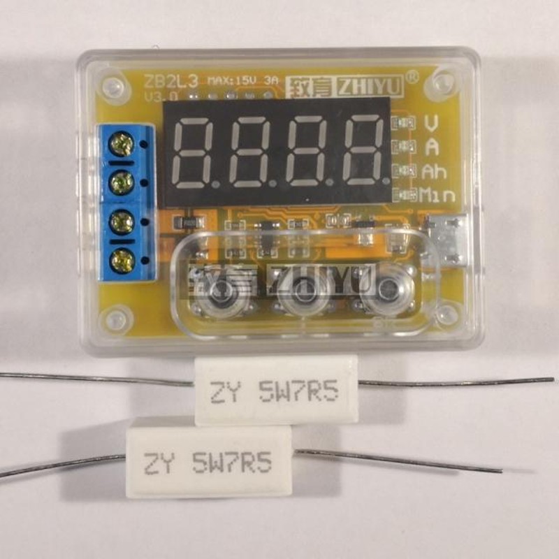 ZB2L3 V3电池容量测试仪外接负载1.2-12V电池18650测试3A成品带壳