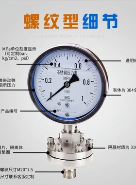 YTP100ML不锈钢隔膜压力表法兰螺纹式连接膜片DN25XDN20四氟