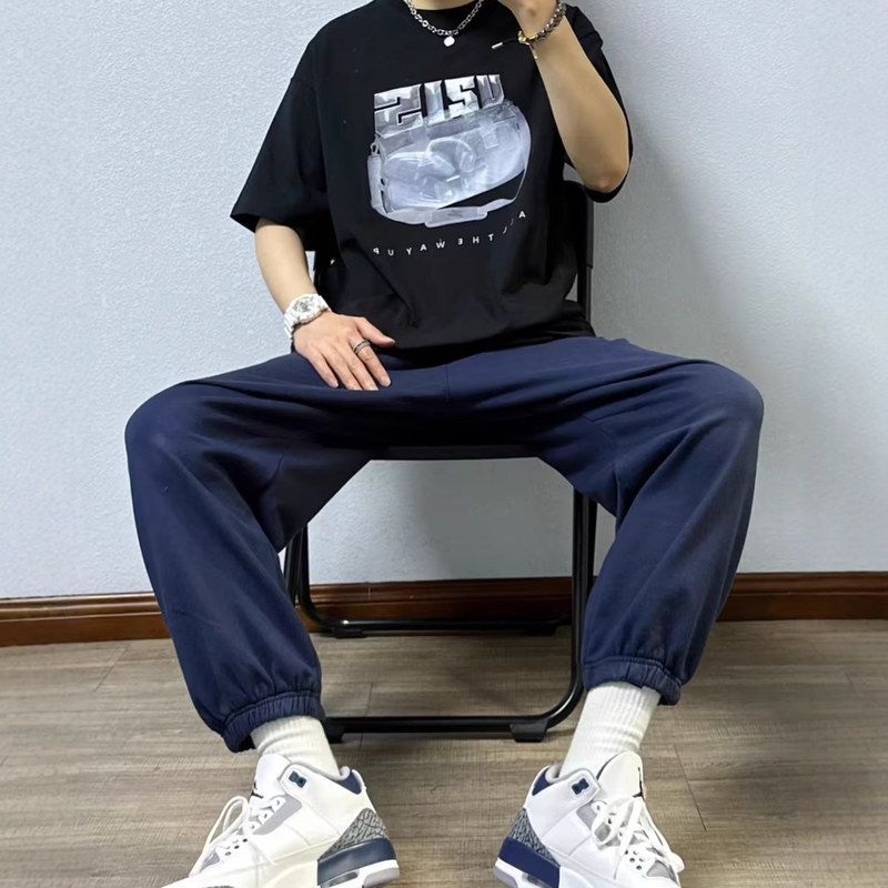 韩版拉F 刺绣高腰休闲裤秋冬奥粒绒显瘦男女同款束脚裤红蓝咖米黑