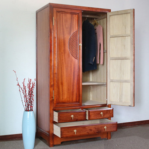新款新中式雕花香樟木大衣柜家用现代简约两门全实木整体衣橱卧室