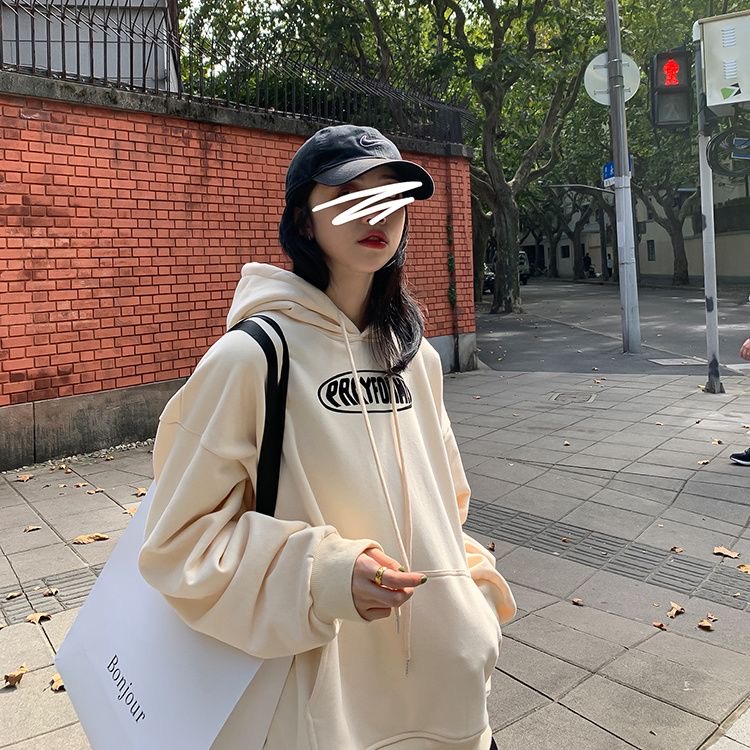 加绒加厚宽松学生连帽卫衣女秋冬新款大码外套女式上衣女装外套