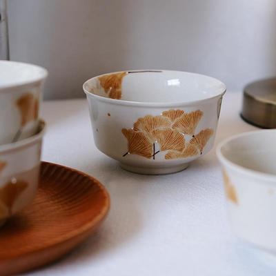 川谷 日式复古银杏叶碗家用陶瓷饭碗甜品碗沙拉碗木饭碗