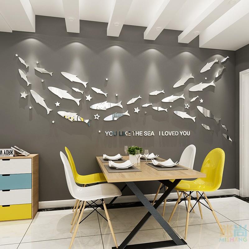 餐厅客厅背景墙面装饰创意鱼3d立体墙贴画北欧ins风 卧室房间布置图片