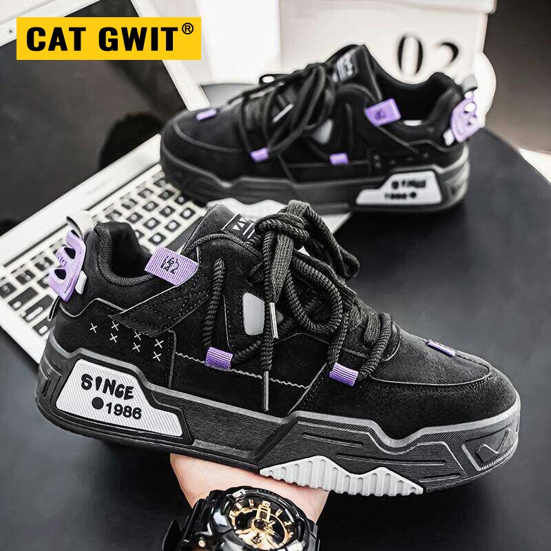 CAT GWIT男鞋2026新款春季小众原创潮流韩版休闲百搭黑色厚底增高