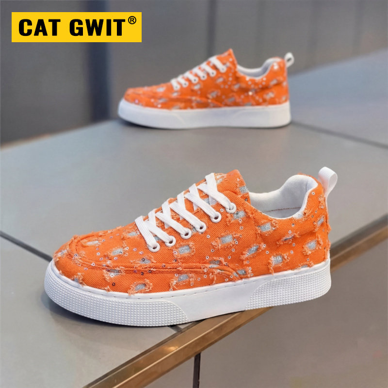 CAT GWIT2026夏季新款潮流男鞋布面透气休闲板鞋破洞亮片时尚个性