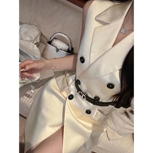 名媛轻奢高级感无袖西装裙小个子双排扣马甲西服背心连衣裙春夏女