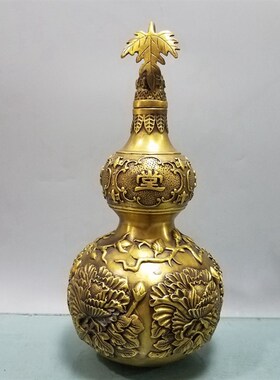 极速新铜葫芦大号纯铜玉堂富贵开口葫芦小号黄铜工艺品摆Y饰高203