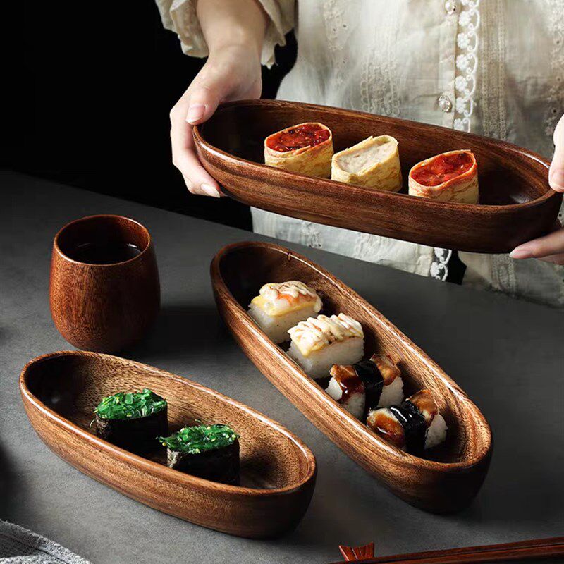 极速胡桃木木质点心m盘托盘糕点坚果船型干果盘收纳盒实木水果盘