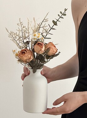极速高质感d法式复古焦边玫瑰仿真花成品花束插花客厅卧室家居软