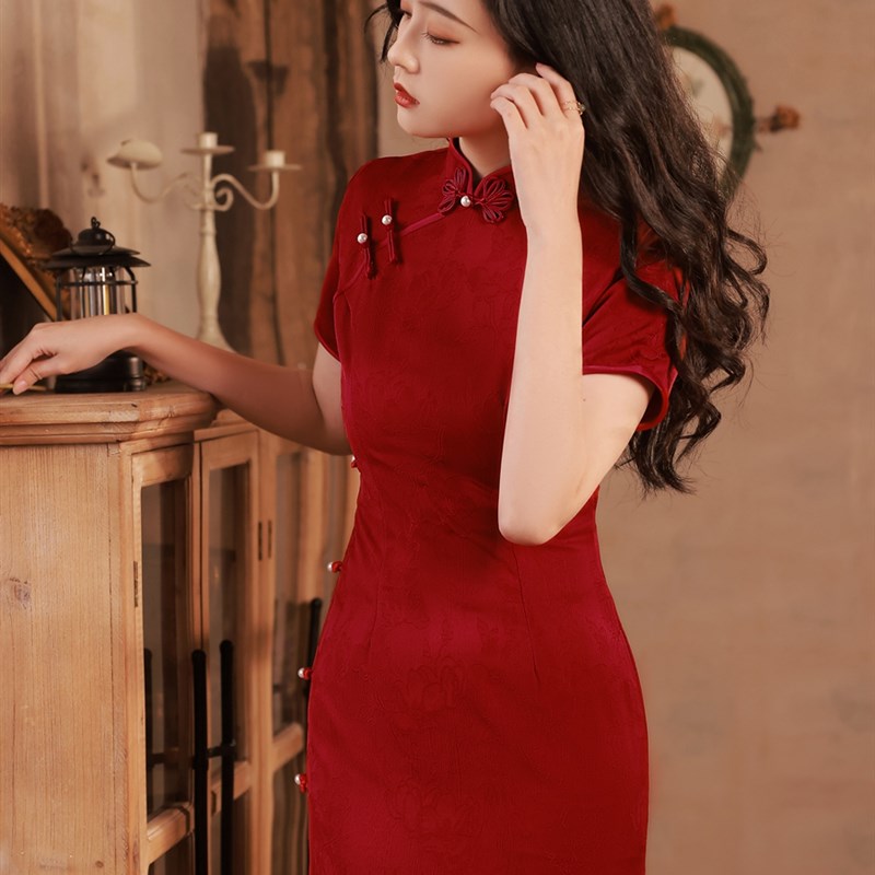 速发年轻款红色新中式新娘旗袍小个子订婚敬酒服少女气质出阁宴领