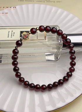 极速BOYEfSXSO酒红色石榴石手錬女黄水晶手串送礼物6mm石榴石
