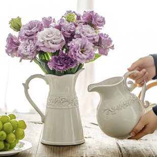 鲜花大 欧式 复古陶瓷花瓶客厅摆件插花高级感中古浮雕小众白色法式