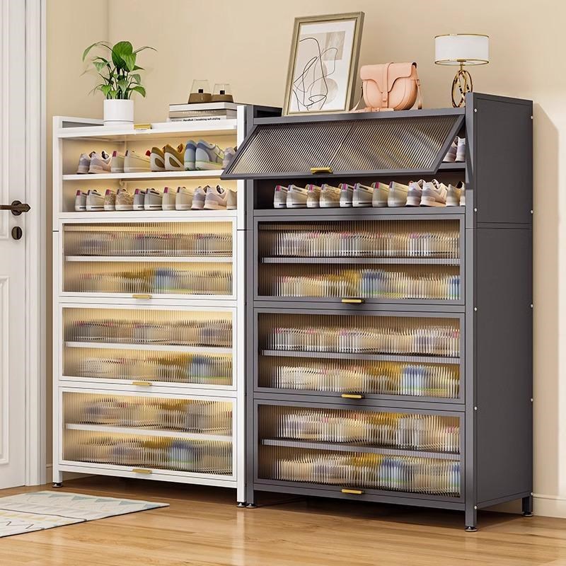 楼梯下储物柜钢制书柜带门防尘家用置物架落地客厅铁艺书架展示柜